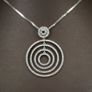 14KW Gold Multi Circle Diamond Pendant W/Chain